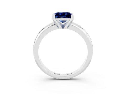 White gold Princess Cut Blue Sapphire Solitaire Engagement Ring with Round Band and Four-Prong Setting_3