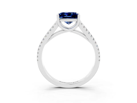 White gold Princess Cut Blue Sapphire Solitaire Engagement Ring with Split Shank Pavé Band_3