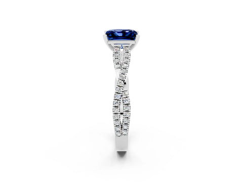 White gold Princess Cut Blue Sapphire Solitaire Engagement Ring with Twisted Pavé Band and Four-Prong Setting_14