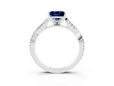 White gold Princess Cut Blue Sapphire Solitaire Engagement Ring with Twisted Pavé Band and Four-Prong Setting_15