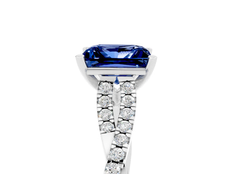 White gold Princess Cut Blue Sapphire Solitaire Engagement Ring with Twisted Pavé Band and Four-Prong Setting_17