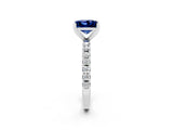 White gold Princess Cut Blue Sapphire Solitaire Pavé Band with Four-Prong Setting_2