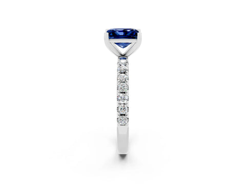White gold Princess Cut Blue Sapphire Solitaire Pavé Band with Four-Prong Setting_2