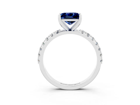 White gold Princess Cut Blue Sapphire Solitaire Pavé Band with Four-Prong Setting_3