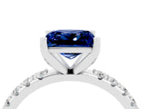 White gold Princess Cut Blue Sapphire Solitaire Pavé Band with Four-Prong Setting_4