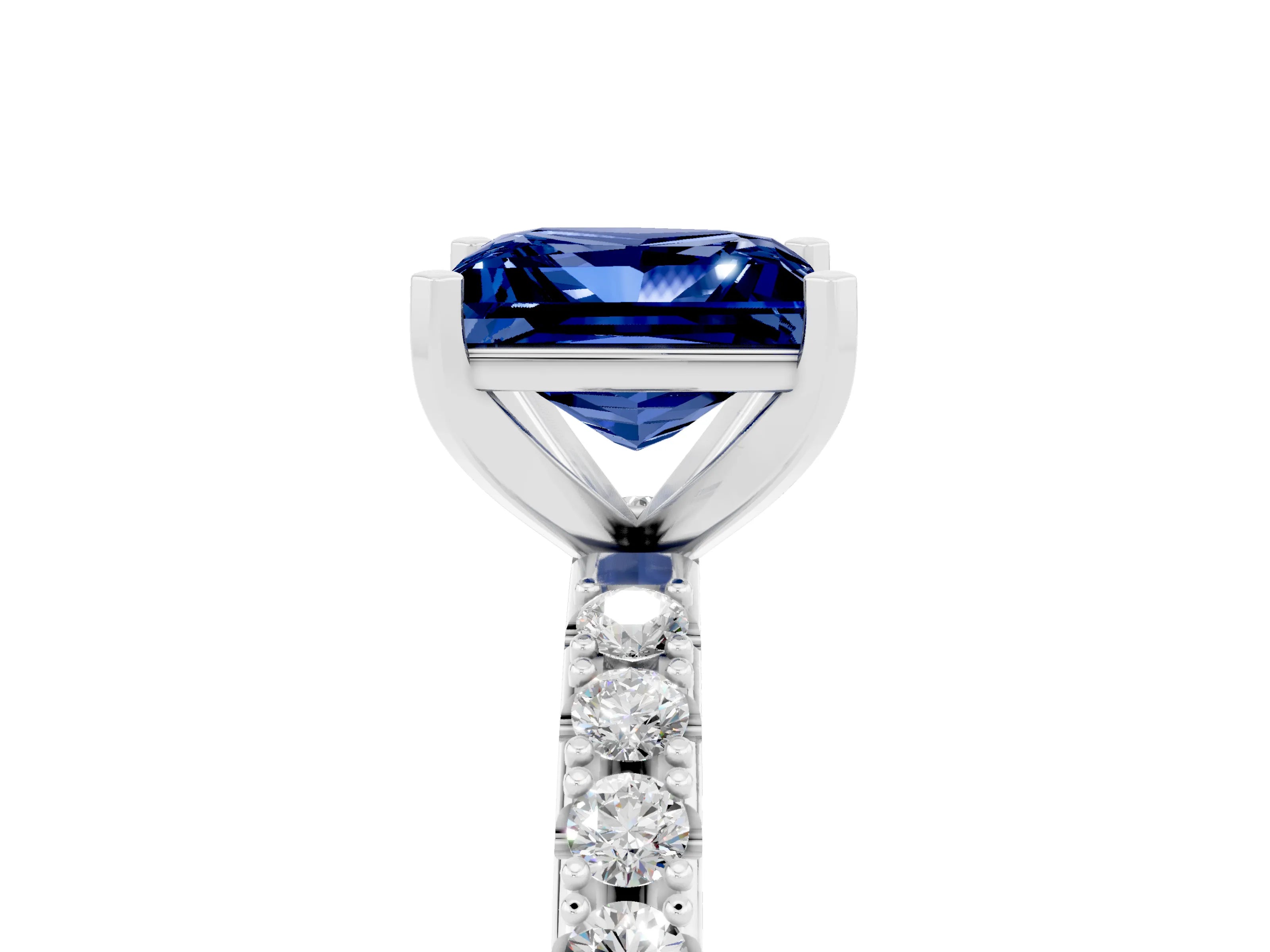 White gold Princess Cut Blue Sapphire Solitaire Pavé Band with Four-Prong Setting_5