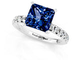 White gold Princess Cut Blue Sapphire Solitaire Pavé Engagement Ring with Round Band and Prong Setting_14