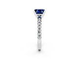 White gold Princess Cut Blue Sapphire Solitaire Pavé Engagement Ring with Round Band and Prong Setting_15