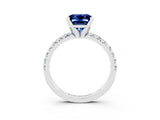 White gold Princess Cut Blue Sapphire Solitaire Pavé Engagement Ring with Round Band and Prong Setting_16