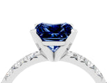 White gold Princess Cut Blue Sapphire Solitaire Pavé Engagement Ring with Round Band and Prong Setting_16