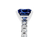 White gold Princess Cut Blue Sapphire Solitaire Pavé Engagement Ring with Round Band and Prong Setting_17