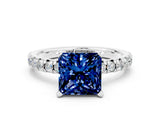 White gold Princess Cut Blue Sapphire Solitaire Pavé Engagement Ring with Round Band and Prong Setting_73