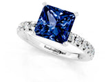 White gold Princess Cut Blue Sapphire Solitaire Pavé Engagement Ring with Round Band and Prong Setting_73