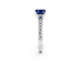 White gold Princess Cut Blue Sapphire Solitaire Pavé Engagement Ring with Round Band and Prong Setting_74