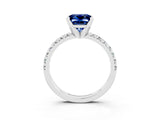 White gold Princess Cut Blue Sapphire Solitaire Pavé Engagement Ring with Round Band and Prong Setting_76