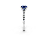 White gold Princess Cut Blue Sapphire Solitaire Pavé Engagement Ring with Round Band and Prong Setting_86