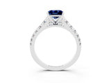 White gold Princess Cut Blue Sapphire Solitaire Ring with Cathedral Setting and Pavé Band_3