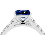 White gold Princess Cut Blue Sapphire Solitaire Ring with Cathedral Setting and Pavé Band_4