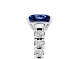 White gold Princess Cut Blue Sapphire Solitaire Ring with Cathedral Setting and Pavé Band_5