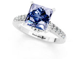 White gold Princess Cut Blue Sapphire Solitaire Ring with Crossover Gallery and Round  Pavé Band_13