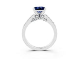 White gold Princess Cut Blue Sapphire Solitaire Ring with Crossover Gallery and Round  Pavé Band_15