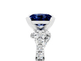 White gold Princess Cut Blue Sapphire Solitaire Ring with Crossover Gallery and Round  Pavé Band_17