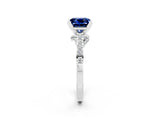 White gold Princess Cut Blue Sapphire Solitaire Ring with Crossover Gallery and Round  Pavé Band_38