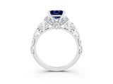 White gold Princess Cut Blue Sapphire Solitaire Ring with Filigree Band and Four-Prong Setting_27
