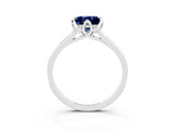 White gold Princess Cut Blue Sapphire Solitaire Ring with Flower Prong Setting and Classic Band_110