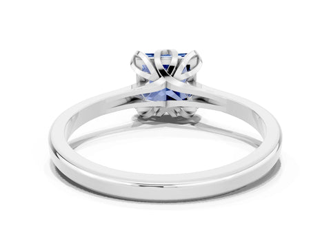 White gold Princess Cut Blue Sapphire Solitaire Ring with Flower Prong Setting and Classic Band_36