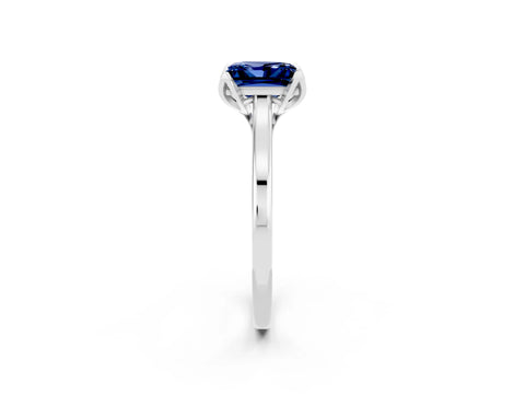 White gold Princess Cut Blue Sapphire Solitaire Ring with Flower Prong Setting and Classic Band_38