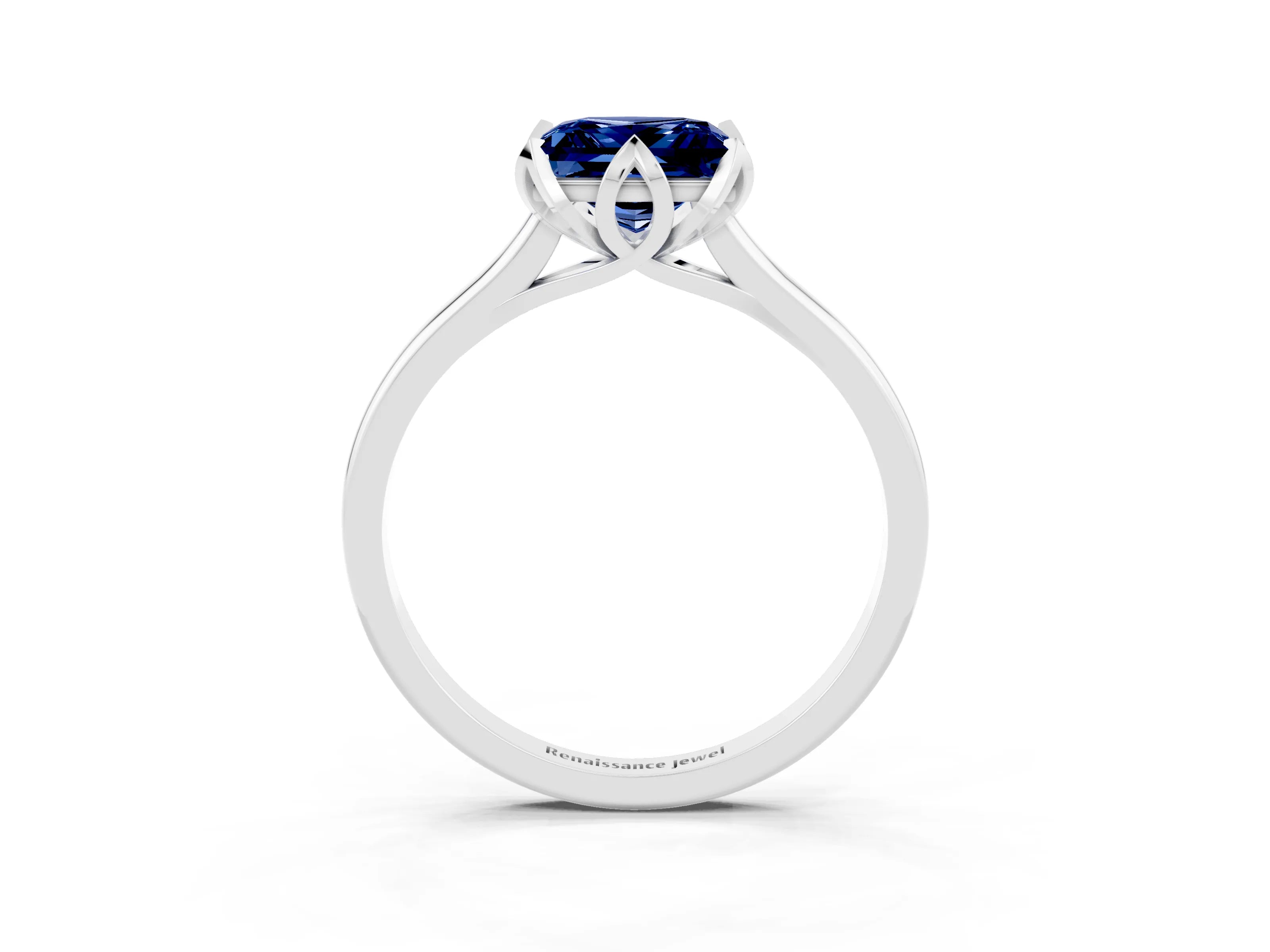 White gold Princess Cut Blue Sapphire Solitaire Ring with Flower Prong Setting and Classic Band_39