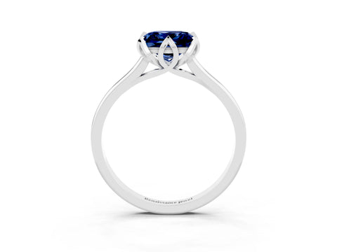 White gold Princess Cut Blue Sapphire Solitaire Ring with Flower Prong Setting and Classic Band_39