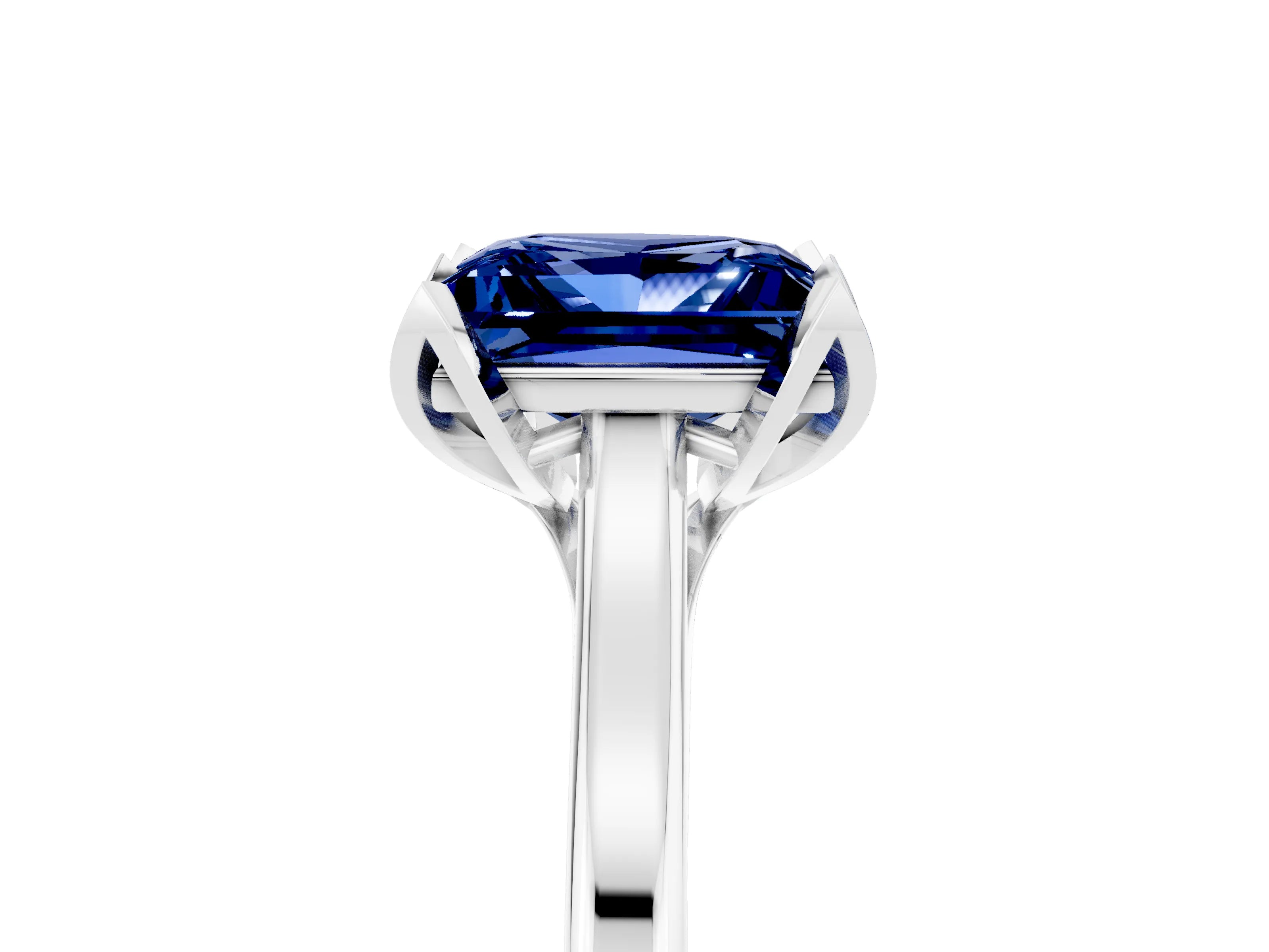 White gold Princess Cut Blue Sapphire Solitaire Ring with Flower Prong Setting and Classic Band_41
