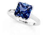 White gold Princess Cut Blue Sapphire Solitaire Ring with Flower Prong Setting and Classic Band_52