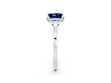 White gold Princess Cut Blue Sapphire Solitaire Ring with Flower Prong Setting and Classic Band_53
