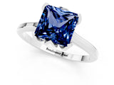 White gold Princess Cut Blue Sapphire Solitaire Ring with Flower Prong Setting and Classic Band_76