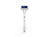 White gold Princess Cut Blue Sapphire Solitaire Ring with Flower Prong Setting and Classic Band_77