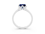 White gold Princess Cut Blue Sapphire Solitaire Ring with Flower Prong Setting and Classic Band_78