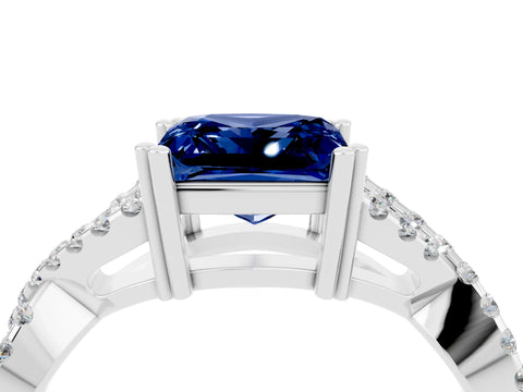 White gold Princess Cut Blue Sapphire Solitaire Ring with Four-Prong Setting and Twisted Pavé Band_4