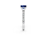White gold Princess Cut Blue Sapphire Solitaire Ring with Pavé Accents and Four-Prong Setting_2