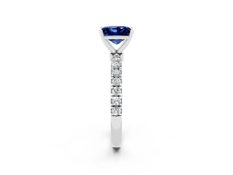 White gold Princess Cut Blue Sapphire Solitaire Ring with Pavé Accents and Four-Prong Setting_2