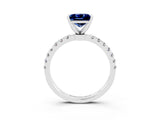 White gold Princess Cut Blue Sapphire Solitaire Ring with Pavé Accents and Four-Prong Setting_3
