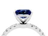 White gold Princess Cut Blue Sapphire Solitaire Ring with Pavé Accents and Four-Prong Setting_4