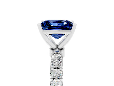 White gold Princess Cut Blue Sapphire Solitaire Ring with Pavé Accents and Four-Prong Setting_5