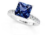 White gold Princess Cut Blue Sapphire Solitaire Ring with Pavé Band and Four-Prong Setting_13