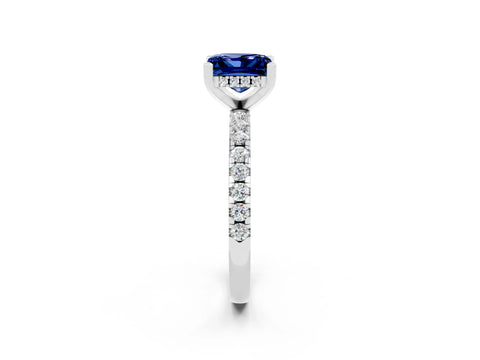 White gold Princess Cut Blue Sapphire Solitaire Ring with Pavé Band and Four-Prong Setting_14