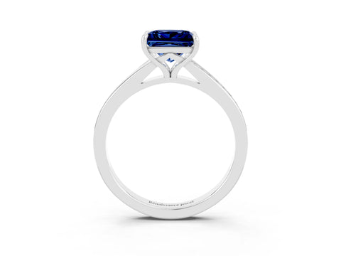 White gold Princess Cut Blue Sapphire Solitaire Ring with Pavé Band and Prong Setting_3