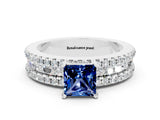 White gold Princess Cut Blue Sapphire Solitaire Ring with Pavé and Channel Set Band_12