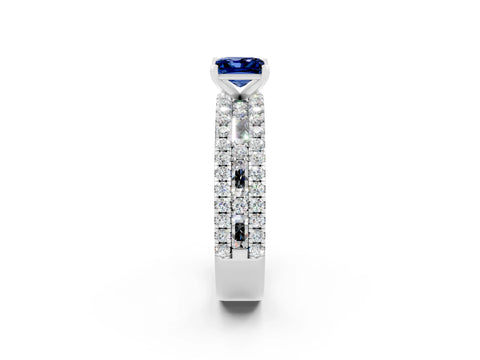 White gold Princess Cut Blue Sapphire Solitaire Ring with Pavé and Channel Set Band_14